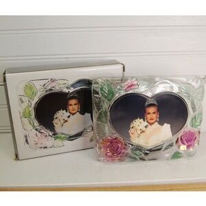 Vintage Glass‎ Picture frame Studio Nova Etched painted roses 4x6 Home Decor